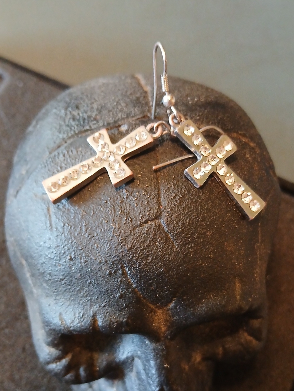 Silver Crystal Cross Dangle Earrings - Silver
